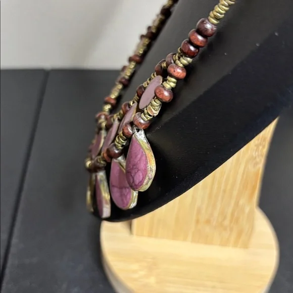 Vintage Stone Bib Brass Handcrafted Necklace Egyptian - Picture 3 of 9